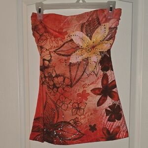 Floral Strapless Top with Rhinestones